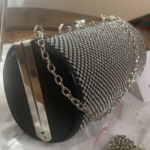 Olivia Miller | NWT Reagan Rhinestone Cylinder Bag Clutch + 2 Chain Straps - Picture 6 of 17